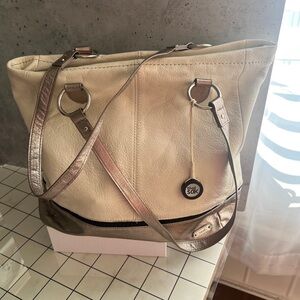 The Sak Large Cream and Gold Tote with Gold Accents EUC